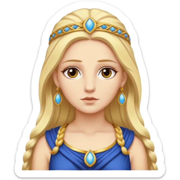 Metis The blonde pre-Olympian goddess of wisdom, counsel, and deep thought. She was the first wife and advisor of Zeus and the mother of Athena, the later goddess of wisdom. Her name connoted "cunning intelligence," a quality highly valued in Greek heroes like Odysseus. 
 sticker