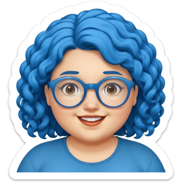 curly fat girl with blue hair and glassess sticker