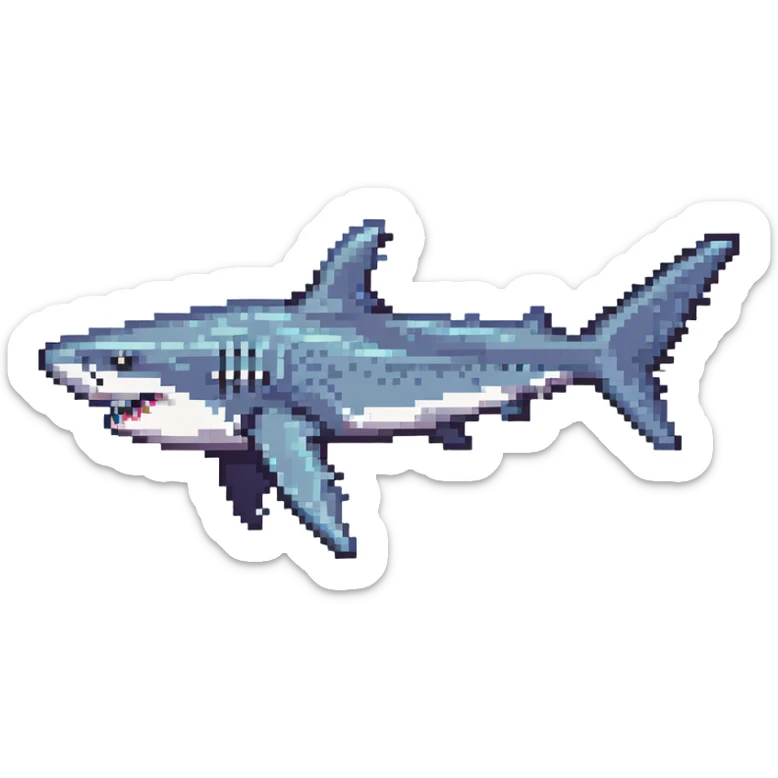 shark with Air Jordans on all fins, pixel art style, simple background sticker