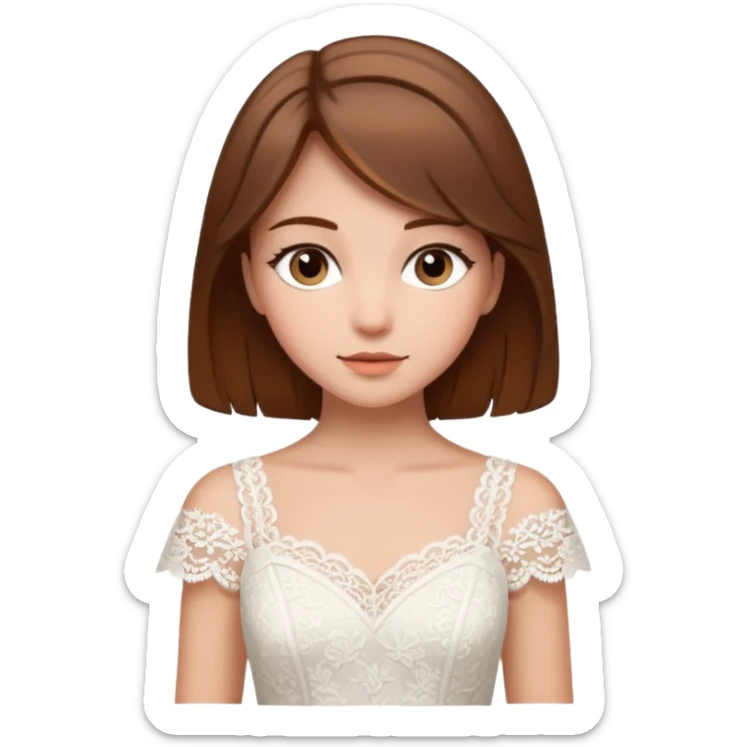 a middle brown hair girl with elegant white dress sticker