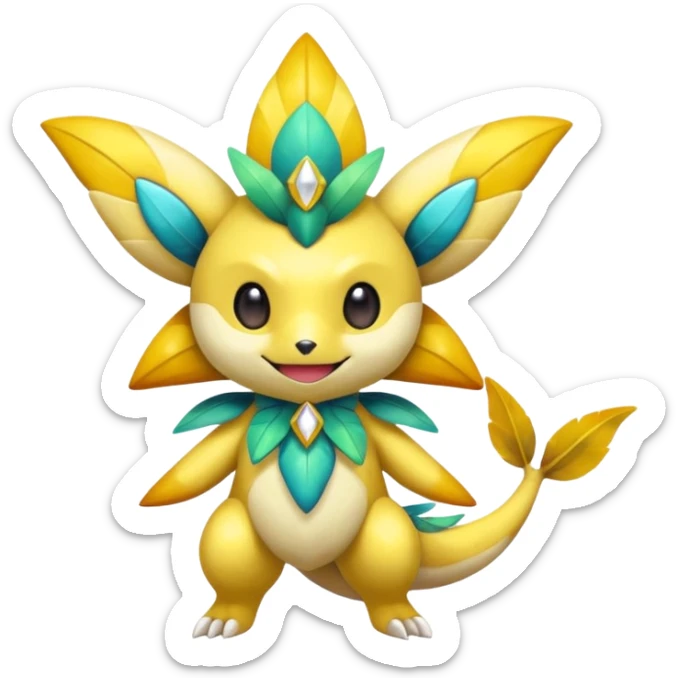 Elemental shimmering lucky charming smiling cute Jirachi-Dragalge-Hawlucha-Pokémon-Fakémon-hybrid-creature sticker