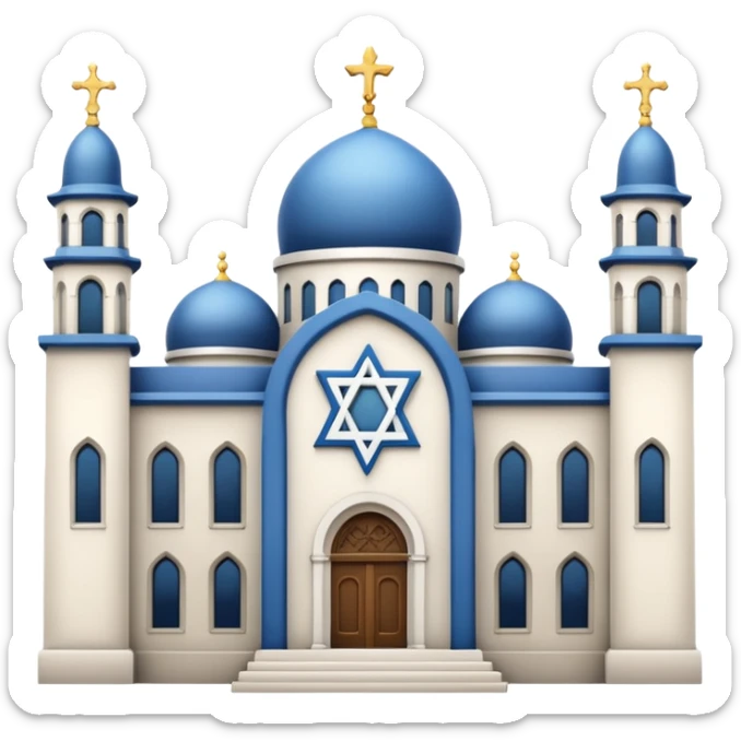reform jewish synagogue similar in architecture to historical churches (pretty and magnificent), white in color, in ios emoji style sticker