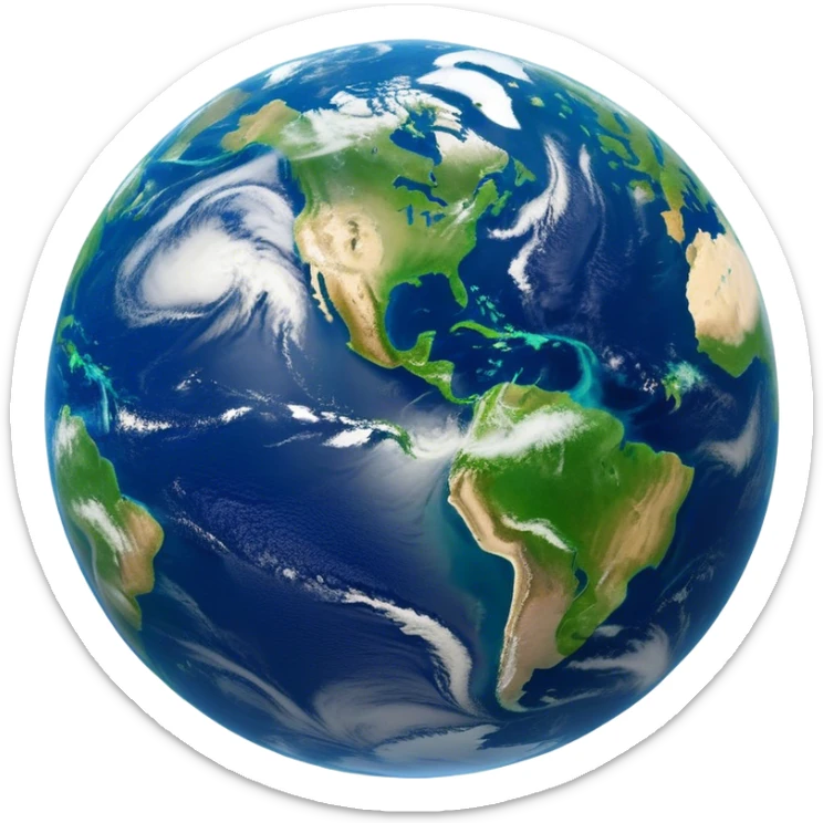 🌍 Cinematic Realistic Earth – A breathtaking, full view of Earth from space, showcasing vivid blue oceans, swirling white clouds, and lush green continents. The curvature of the planet is subtly illuminated by the sun, with a soft atmospheric glow enhancing its life-sustaining beauty. High detail, crisp textures, and realistic lighting bring out the planet's dynamic and ever-changing surface. sticker