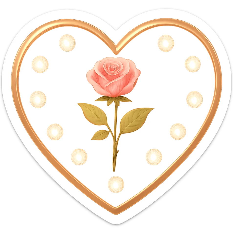 Add a soft glowing effect to the single rose pink heart, pastel pink enamel, sparkling gems, with no background, in a general style. sticker