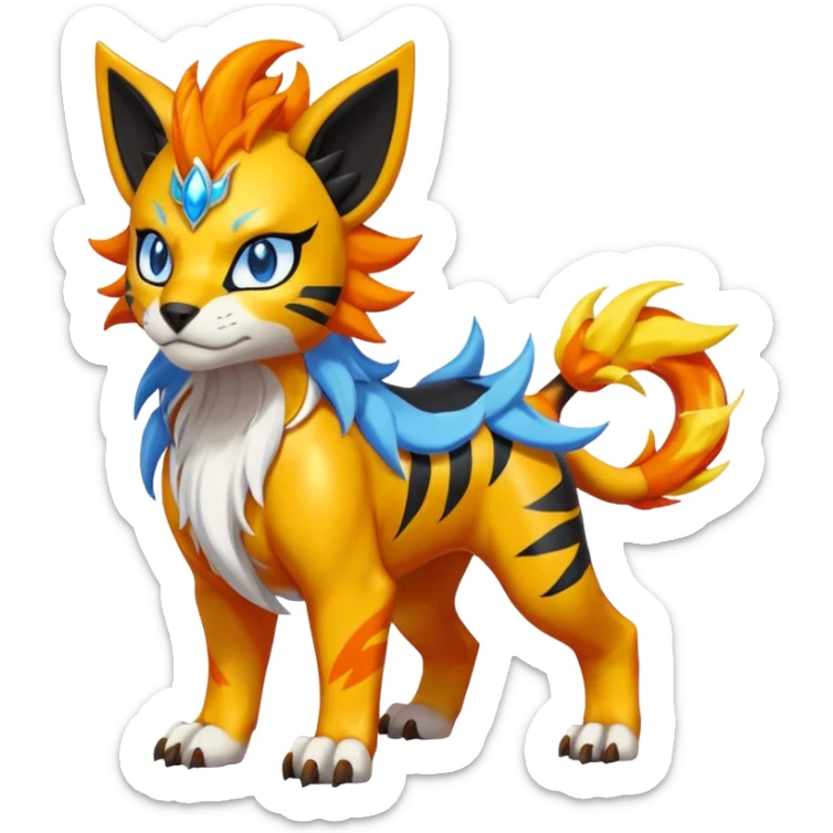 Shiny Glowing Cute Smol Legendary Epic Solgaleo-Pyroar-Torracat-Luxray-Tigress-Houndoom-Liger-Hybrid-Fakemon-hybrid-Creature (full body) sticker