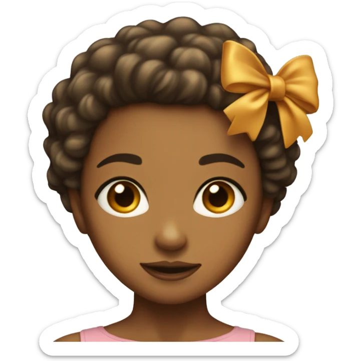 A caramel skined girl with short kinky hair and a bow sticker