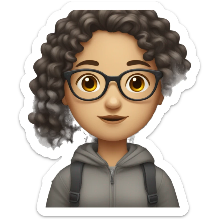 curly Slavic girl with dark long hair and glasses sticker