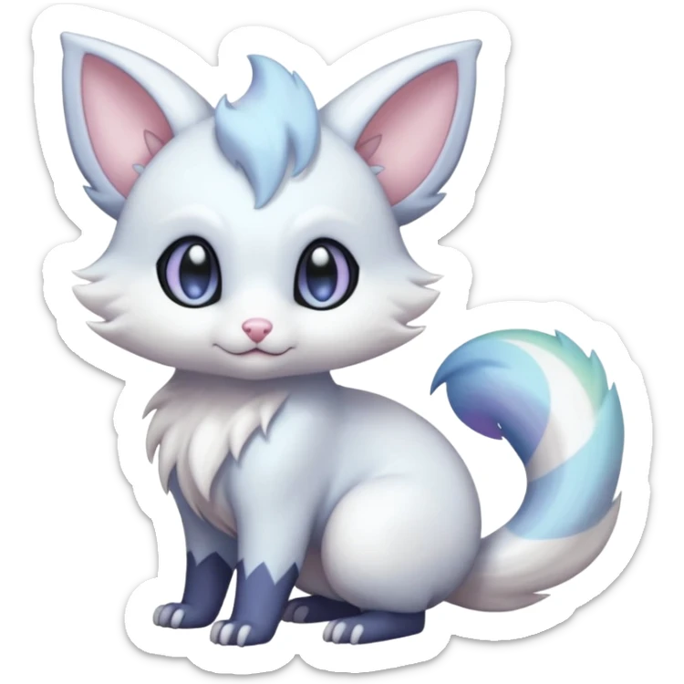 Shiny Cute Adorable Innocent Precious Furry Divine Glorious Holy Iridescent Pale Pastel Whitish Bright Furret-Absol-Skitty-Noibat-Hybrid (Full body) sticker