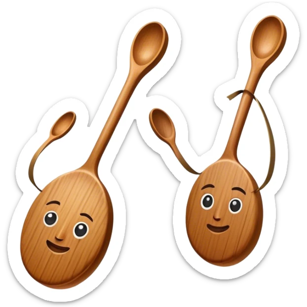 Two wooden spoons clashing together rhythmically, just like in traditional folk dance performances. The motion captures the lively energy of cultural dance and music sticker