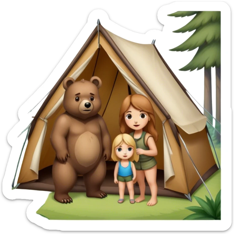 bear outside of tent with two white girls inside of it sticker