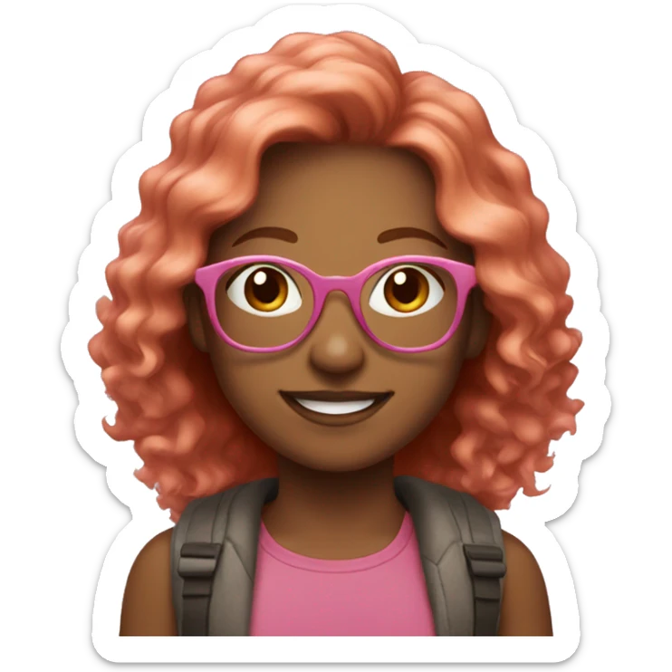 smiling Girl with copper colored hair outdoors with pink glasses sticker