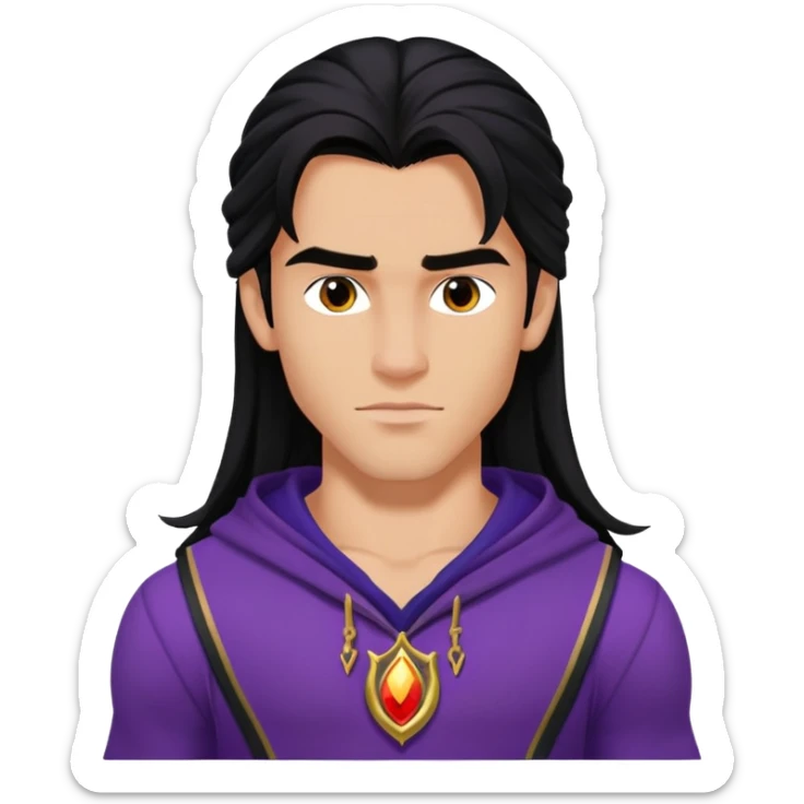 Jay from Descendants, long dark hair, athletic outfit, son of Jafar sticker