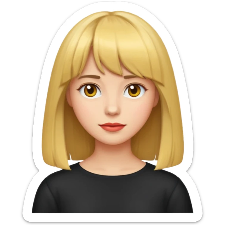 woman with shoulder-length hair with bangs, emoji style sticker