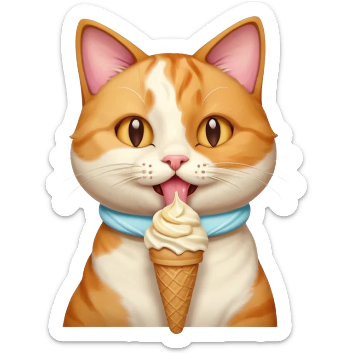 A cat enjoying an ice cream, eyes closed in delight, portrait, bust up sticker
