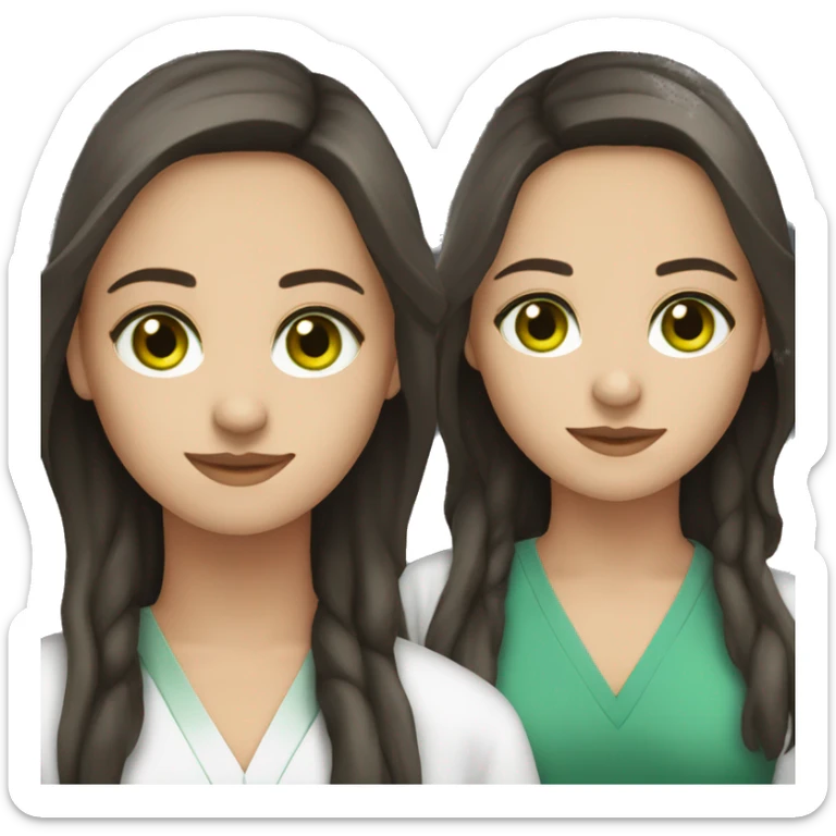 create a medical student with long dark brown hair, fair skin, green eyes sticker