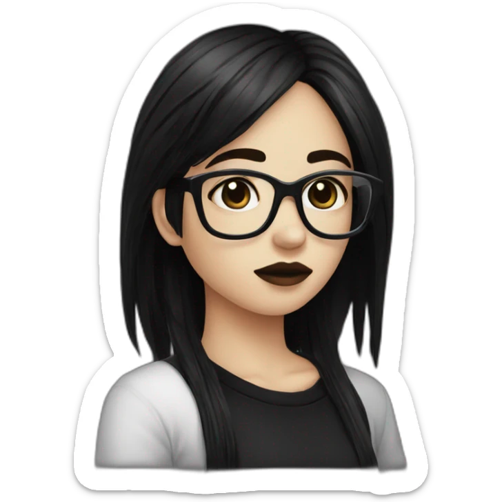 Crying+goth-girl-dark-hair-with-glasses-black-tshirt sticker