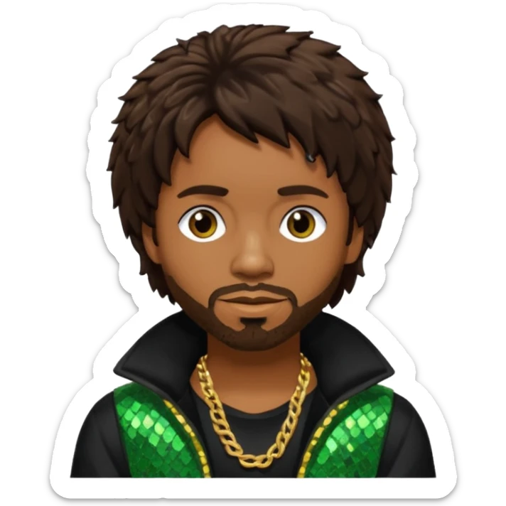 Shaggy, Reggae Rapper with dark brown hair, black sequin outfit sticker