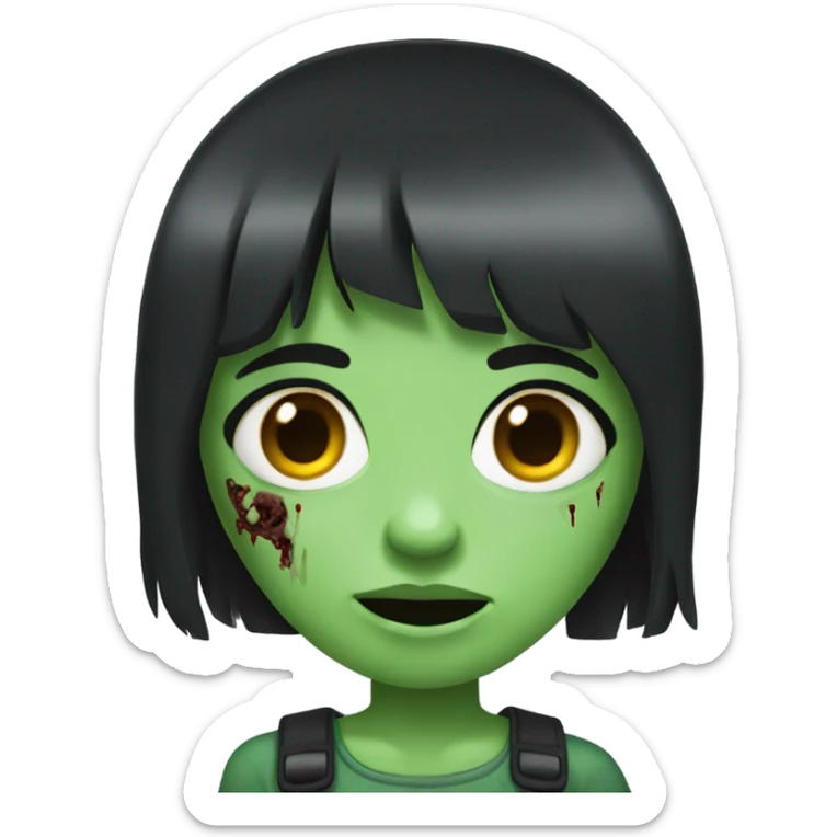 girl zombie grenn with bangs and long black hair sticker