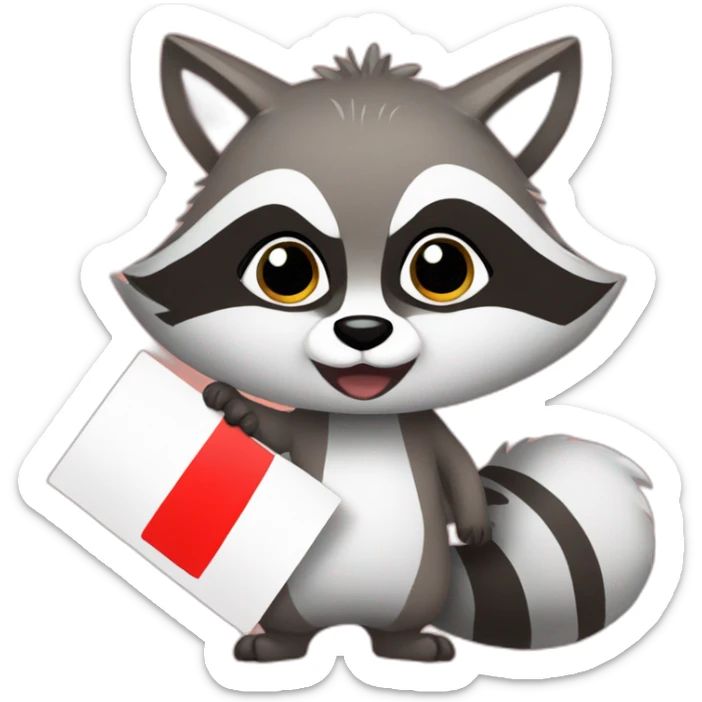 anime raccoon holding a sign that reads "hype" in red font sticker