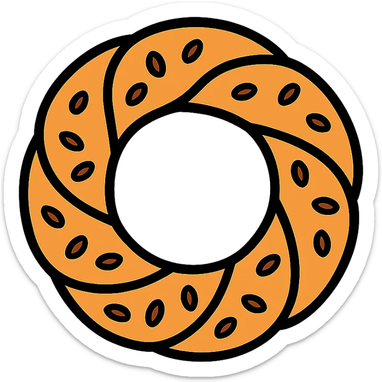 a simit, the classic Turkish sesame bagel, clean iconic style, golden brown crust, visible sesame seeds sticker