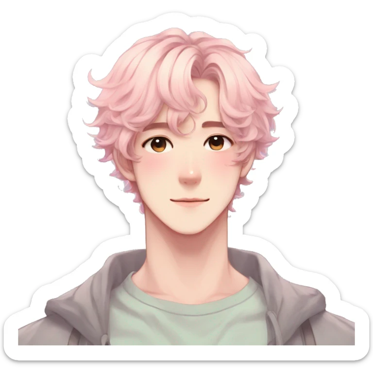 Gorgeous pastel anime style man with blushing face and butterflies aesthetic trending style sticker
