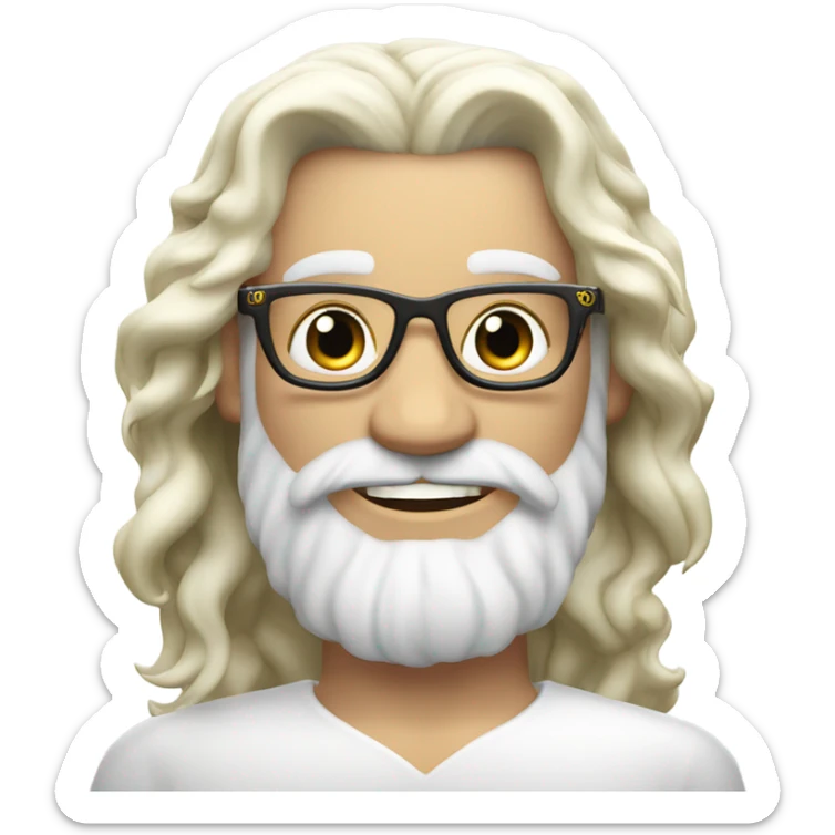 white Poseidon with gold Trident and nerd glasses. long hair white dress. smile . wink. profil position pointing  sticker