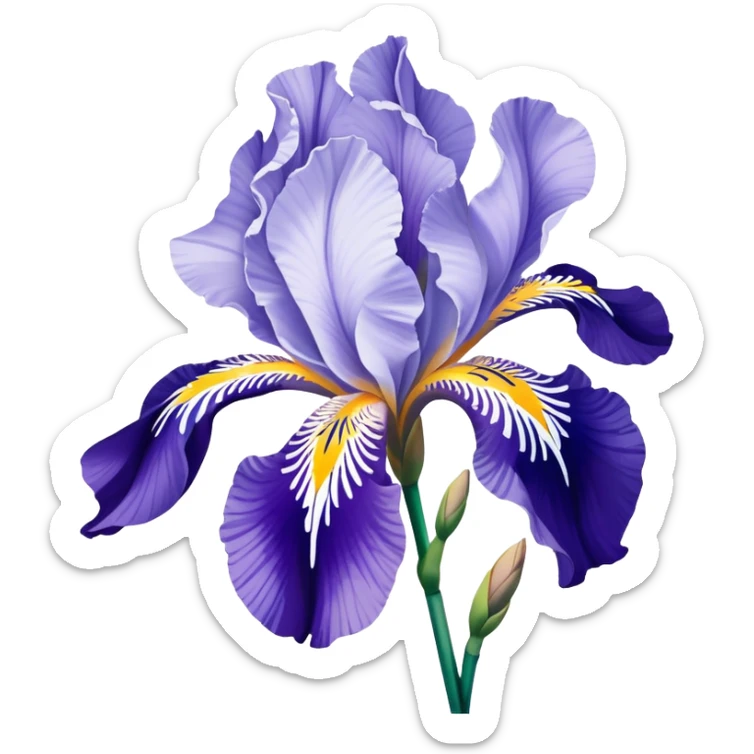 Japanese style iris flower (hanashobu) with elegant simplified lines like in ukiyo-e art, blue-purple color, traditional composition with flowing brush-like strokes sticker