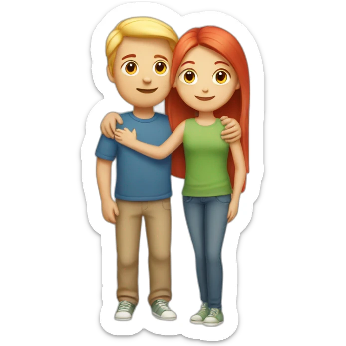 Girl with Red straight hair hugging a boy with blond hair sticker
