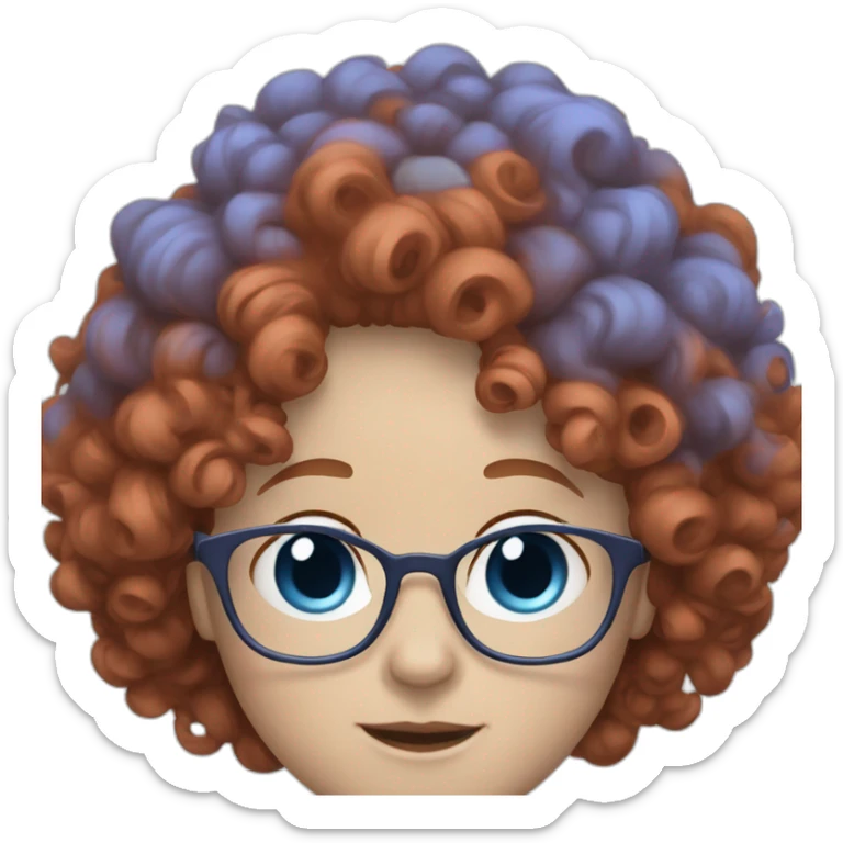 Person with red curly hair pale skin and blue glasses sticker