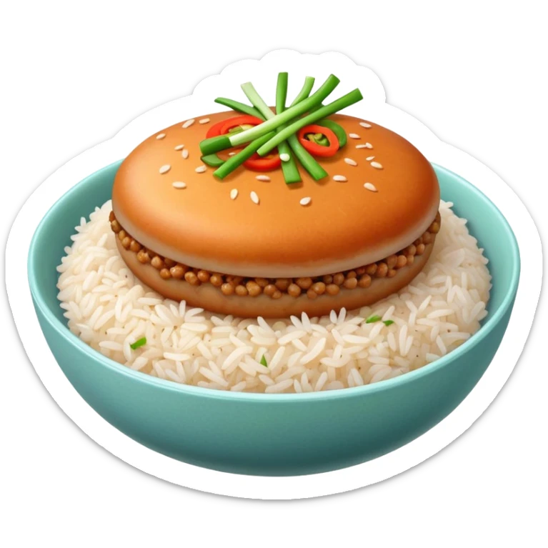 I want a minced pork patty on a bowl of rice sticker