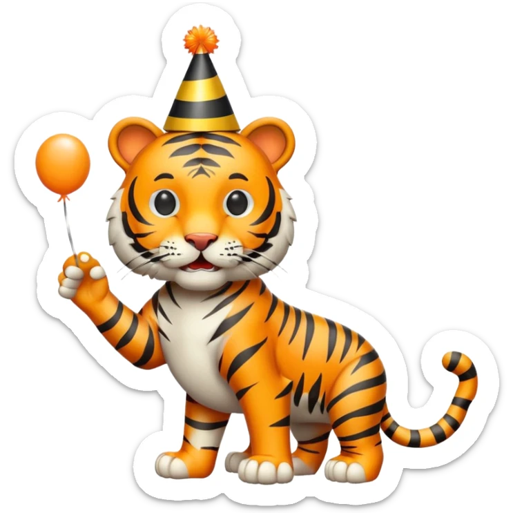 Party Tiger with a party hat and a party popper full body sticker