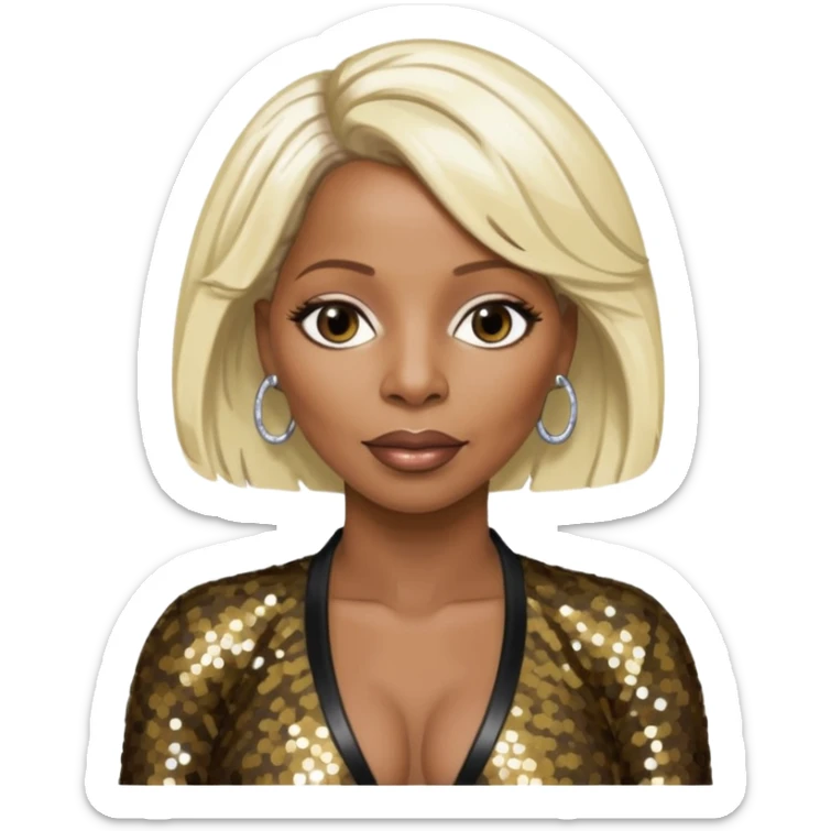 Mary J Blige with long platinum blonde hair, dark brown sequin outfit sticker