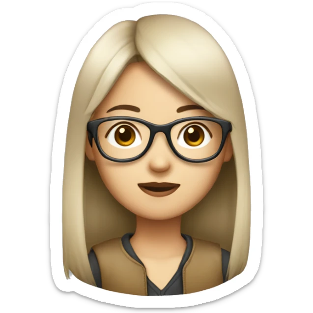 Asian girl, with long straight hair, with aviator eyeglasses sticker