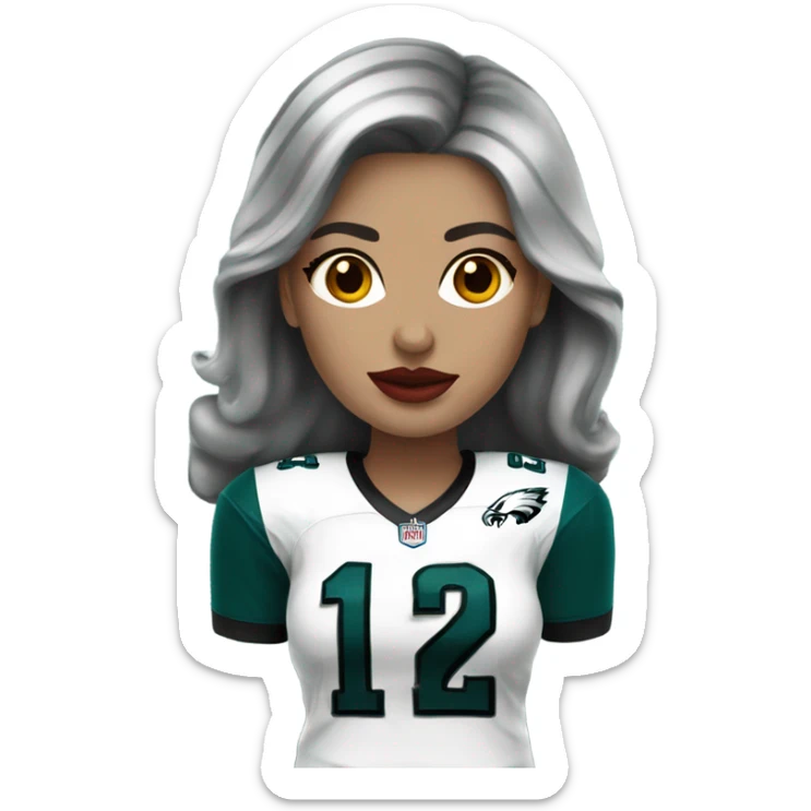  White female dark hair red lips wearing Philadelphia Eagles jersey sticker