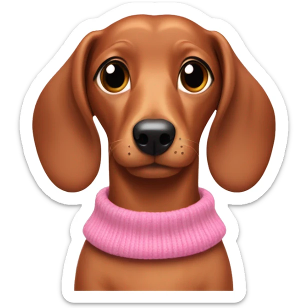 Light brown sausage dog wearing a pink sweater that says Neeharika sticker