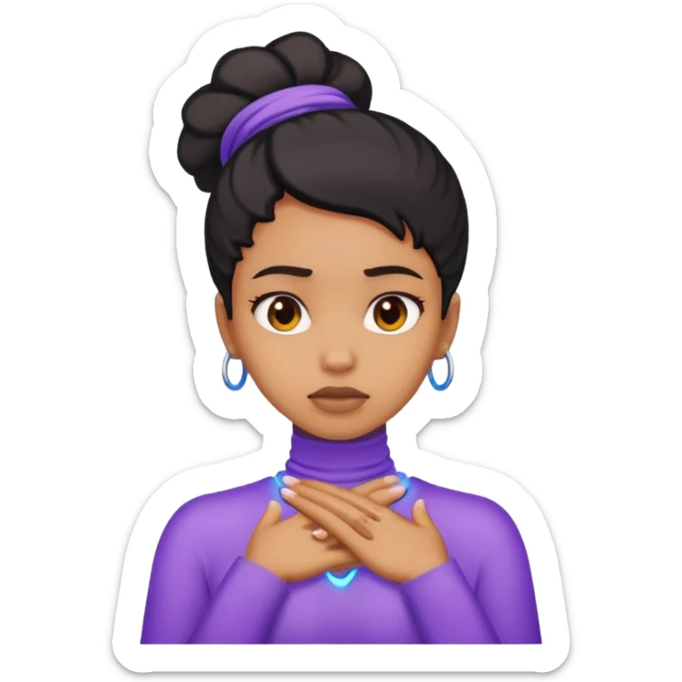 Black light skin girl with her hands crossed on her neck and sweating  sticker