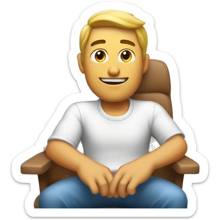 A guy seating on a seat with the one hand out of the seat. He blinking  sticker
