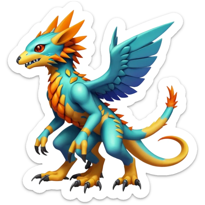  colorful warm-colored hot lush exotic modern cyber-Fakémon-Digimon-Trico-Vernid-creature (full body) sticker