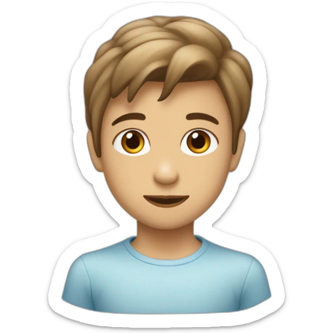 un niño con pelo liso y cafe castaño claro con ojos azules sticker
