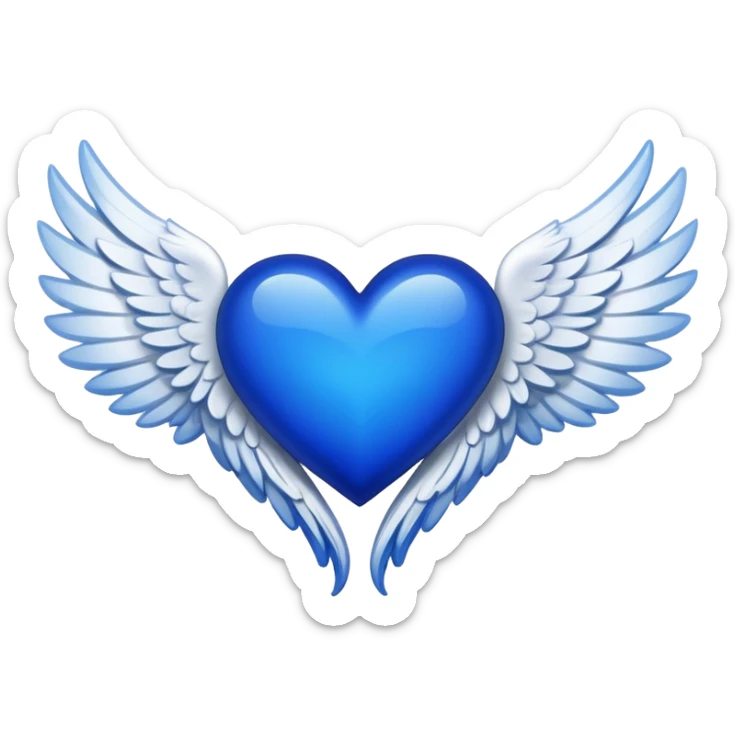 A black left angel wing a white right angel ring with a royal blue heart in the middle sticker
