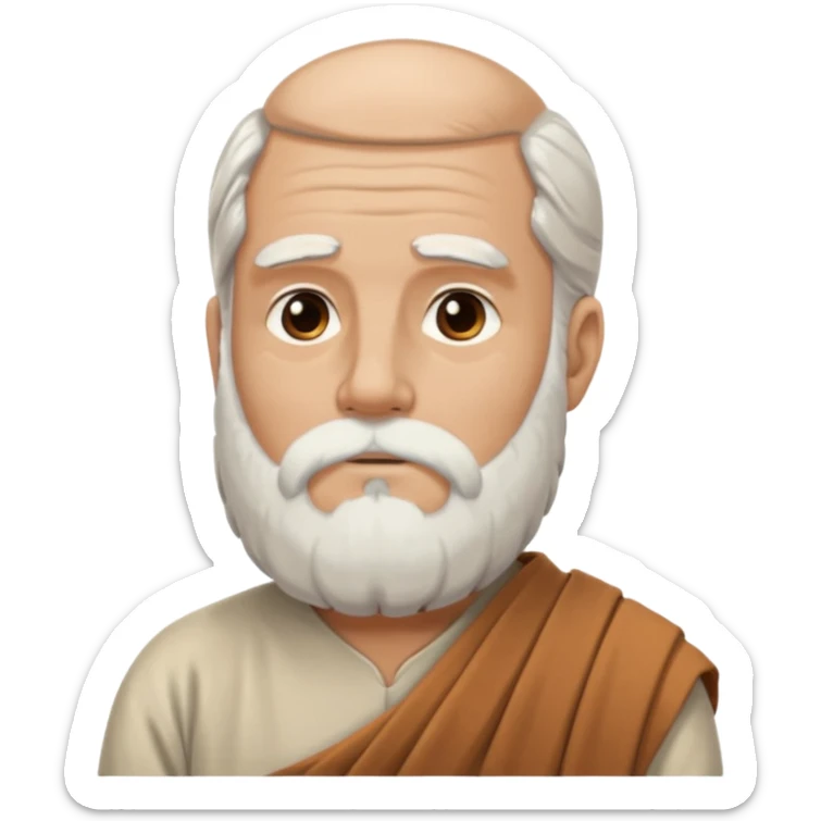An emoji portrait of an ancient Greek philosopher. He has a flowing white beard and wears a simple chiton. His expression is thoughtful and profound. sticker