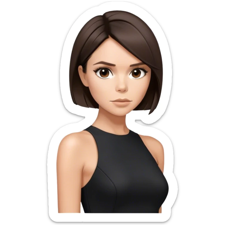Victoria Beckham with dark brown hair in a short bob cut wearing a short black bodycon dress sticker
