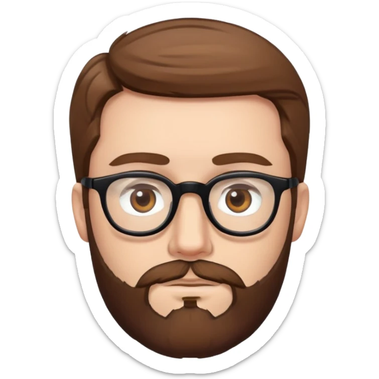white man with brown hair and beard and hazel eyes and black eyeglasses  sticker