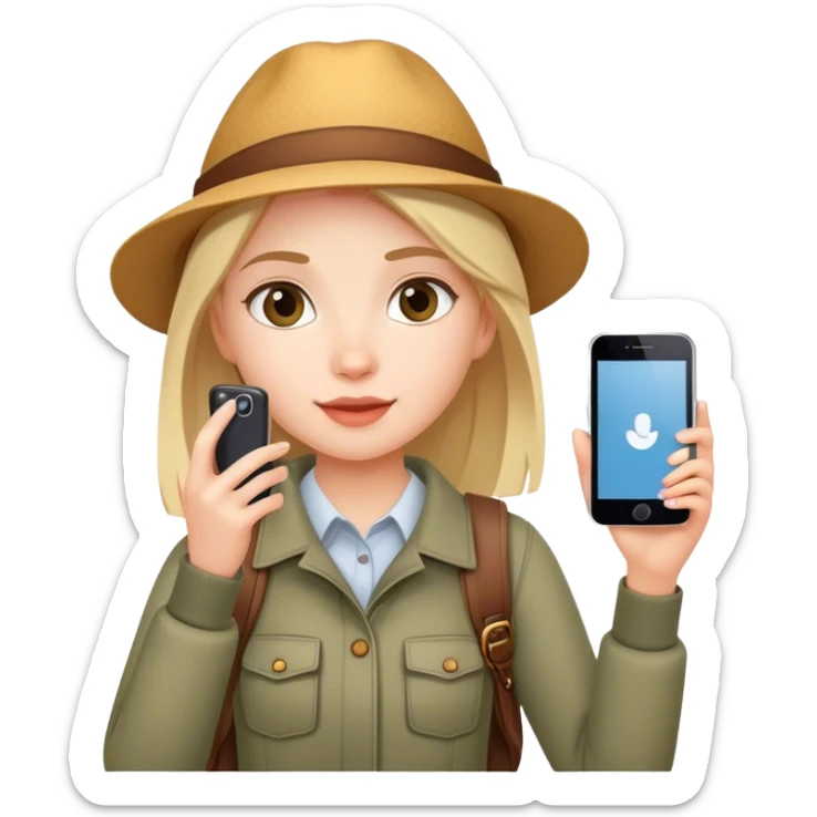 smart girl tourist takes pictures with her cell phone sticker