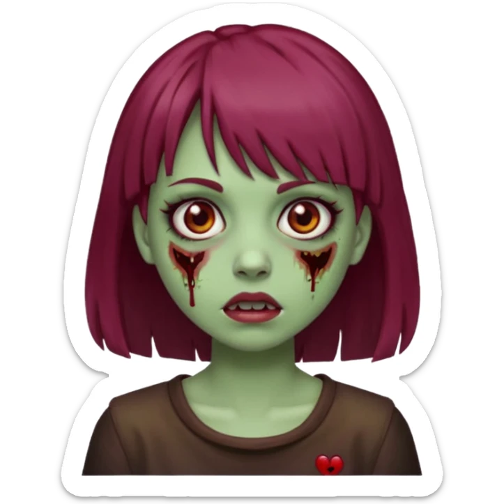girl zombie with burgundy hair and bangs emoji, white background  sticker