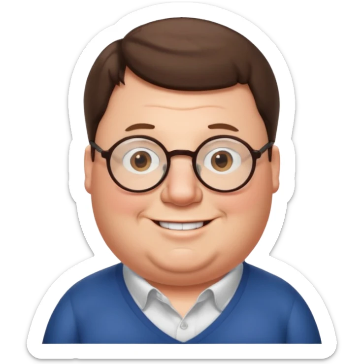 Peter Griffin as a classic emoji, smiling, round face, glasses, short hair sticker