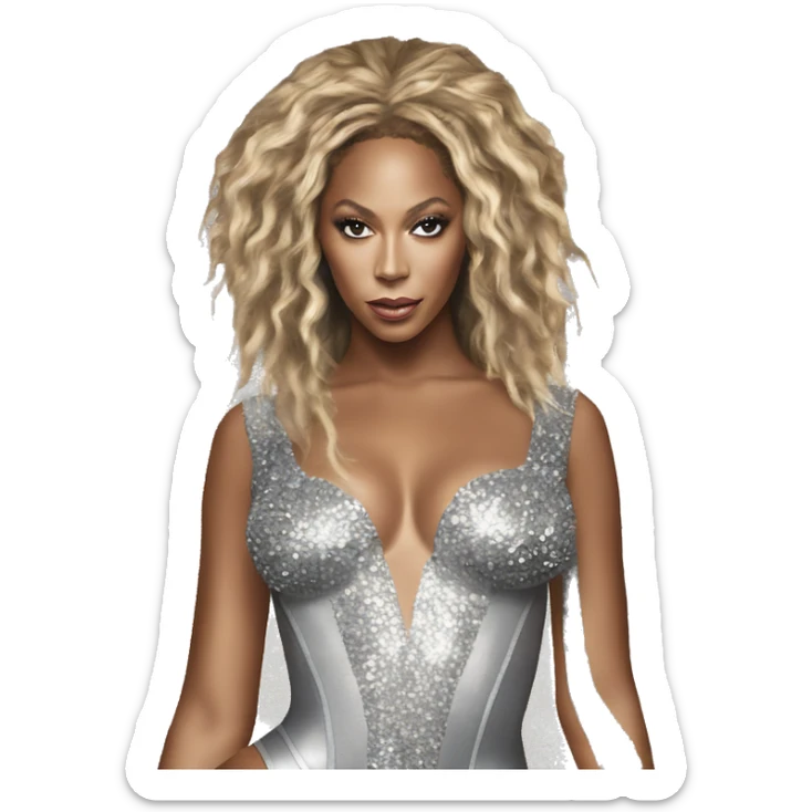 beyonce wearing silver crystal leotard sitting on silver sparkly horse renaissance album cover sticker