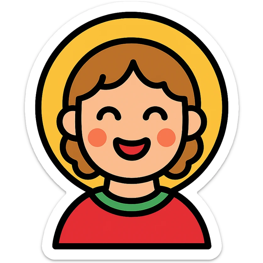 A wide face, radiant with joy, like the younger saint in a fresco sticker