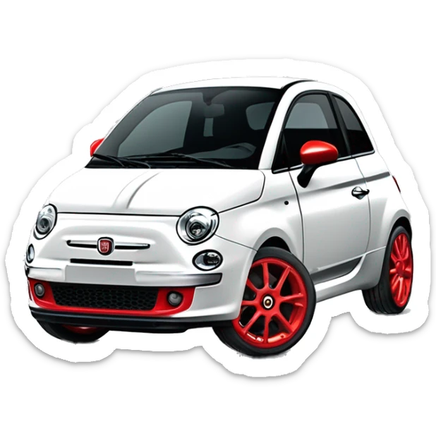 Fiat 500 abarth 2008 blanche , avec une bande latéral rouge et rétroviseur rouge. Jante chromé pétale  sticker