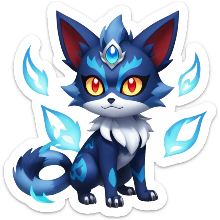 Shiny Evil mExotic Badass Colorful Ethereal Royal Mysterious Gothic Meowstic-Zorua-Litten-Noibat-Pokémon-Fakémon-hybrid-creature (full body) with random pattern-markings sticker